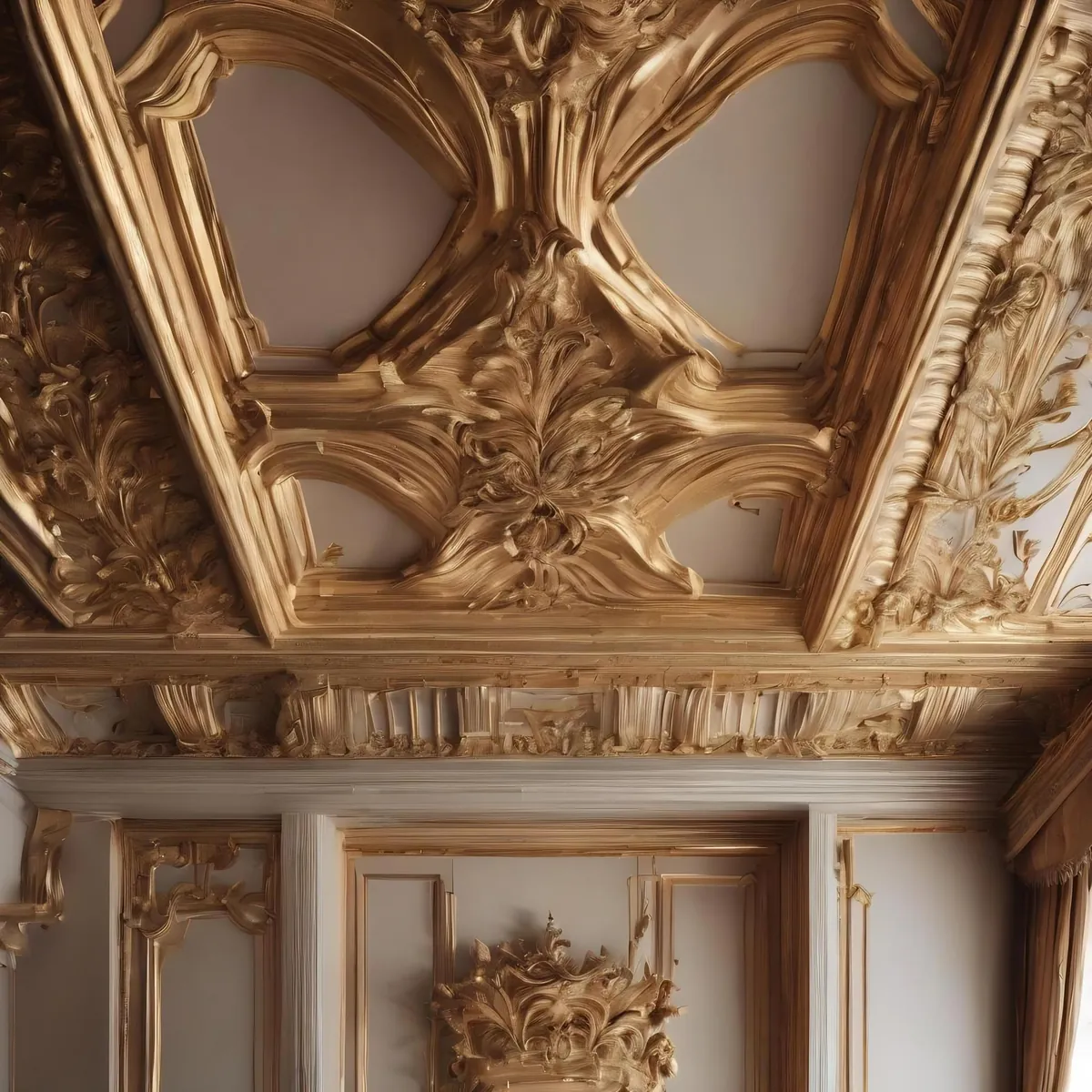 Vergoldete Barockdecke mit aufwendigen Stuckornamenten und Schnitzereien.