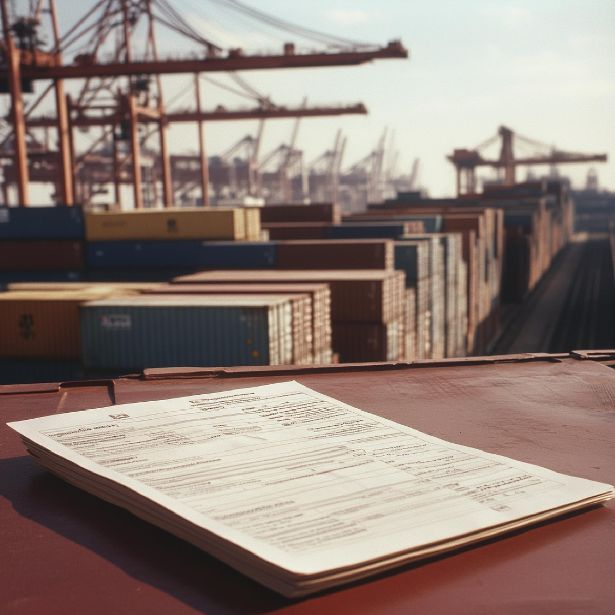 Frachtdokumente auf einem Schiff im Containerhafen.